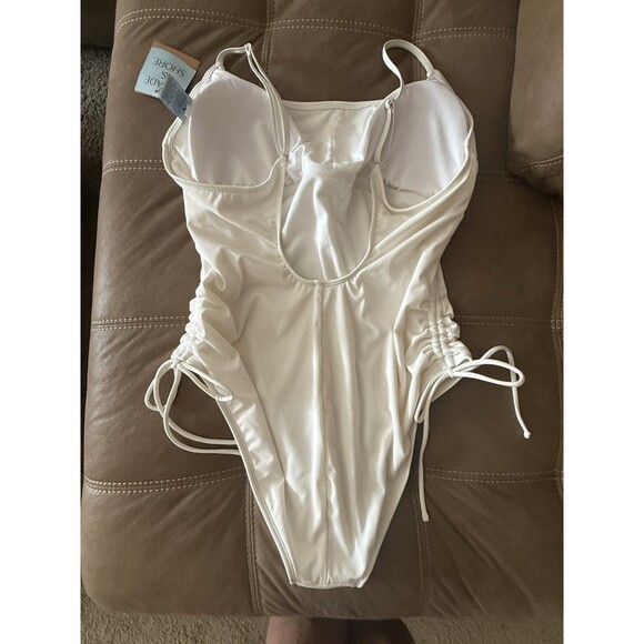 NWT Shade & Shore Swimsuit Womens Sz XL (16) White One Piece Ribbed Drawstring - Picture 10 of 15